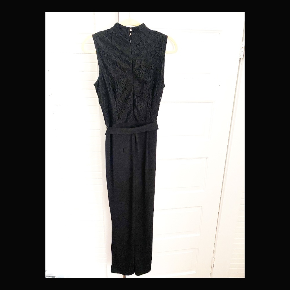 H & M | Black lace jumpsuit with self-tie belt, peg leg, size 6
